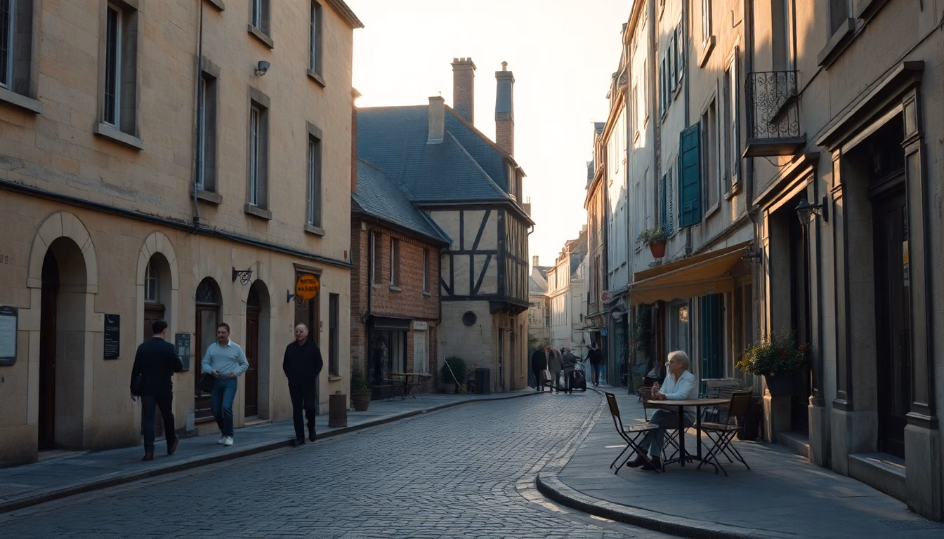 Rue pavée d'Alençon avec architecture historique