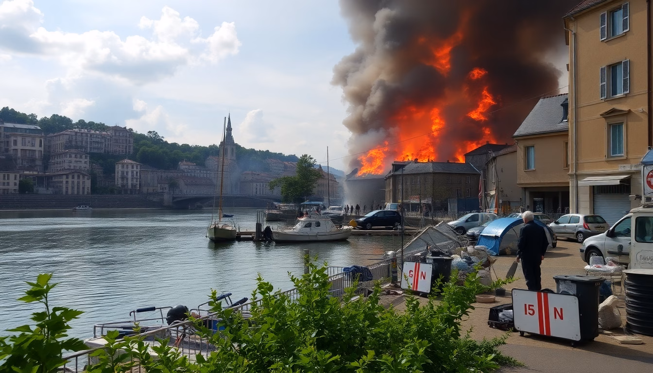 Vue aérienne d'un incendie urbain