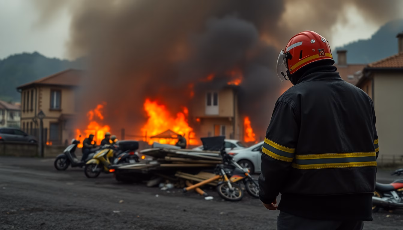 pompiers combattant un incendie à Villefranche-sur-Saône